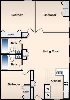3 Bed / 2 Bath / 905 sq ft / Deposit: $0 * / Rent: $925